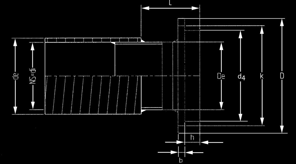 Flänskopplingar Koppling Weholite PE-rör Fläns Bultar Bordring DN DN/ID d e d e L D b k st dim.