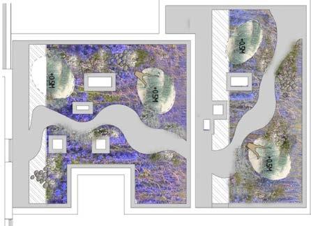 Målbilder för biotoptaket (upprättad vid projektering 2014) Målet med takplanteringen är att skapa 4 olika vegetationssystem. A.