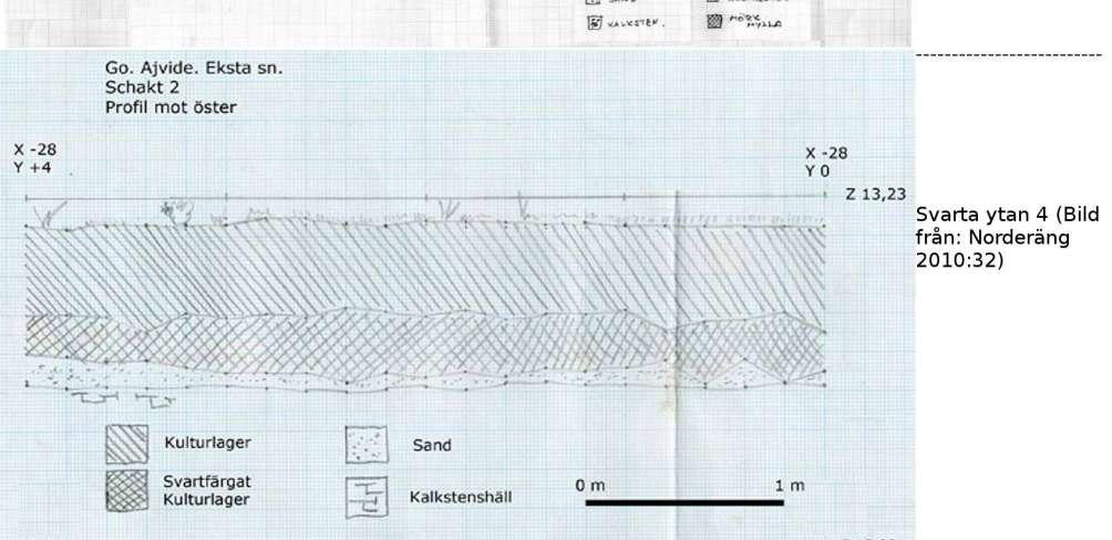 schakt 10: "Kulturlagret var mellan 35-40 cm tjockt och ingen skiktning i detta kunde ses.