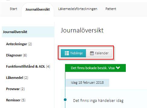 4.1 Journalöversikt Journalöversikten kan visas