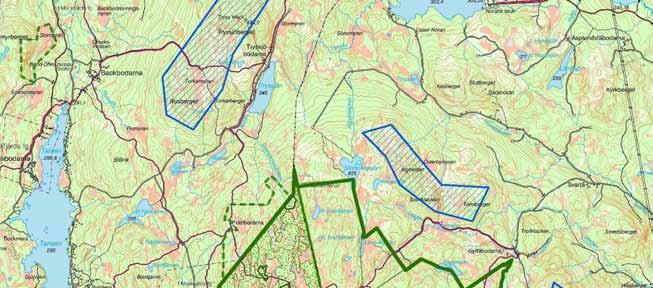 Rosberget Tryssjöberget Älgberget Svartklacken Tomtberget Prästbodarna Gyllbergen Idkerbergs klack Skållberget Stockgropen Spånsfäbodarna Tänkbara vindkraftsområden i angränsande kommuner.