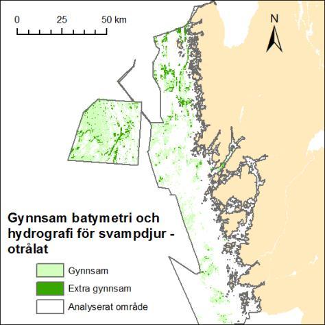 Revmiljöer i Skagerrak Resulterande kartor Nedan redovisas exempel på kartor över gynnsamma miljöer för korall- och svampdjur i Västra Götalands län. Samtliga framtagna kartor redovisas i Bilaga 1.
