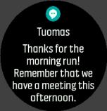 Aviseringar Om du har parkopplat din klocka med Suunto Movescount-appen kan du ta emot aviseringar som inkommande samtal och textmeddelanden på din klocka.