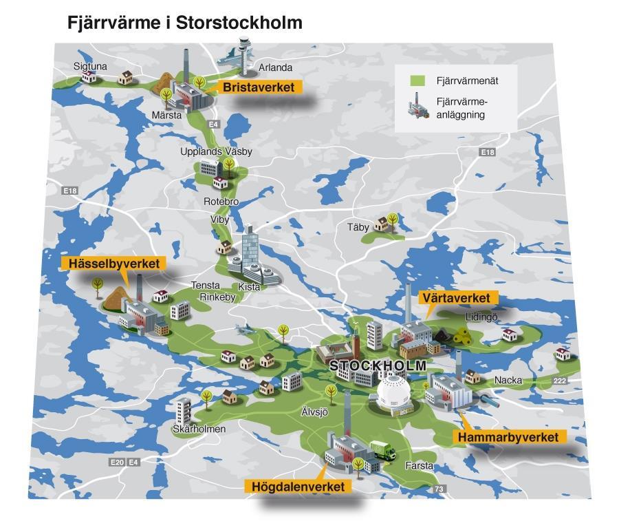 Storstockholms fjärrvärmenäts utsträckning. 1.