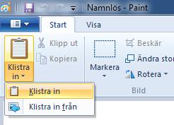 5. Klistra in din bild genom att antingen använda den funktionalitetsknappen i Paint eller genom att klicka på tangentknapparna ctrl och sedan V. Se bild nedan. 6.