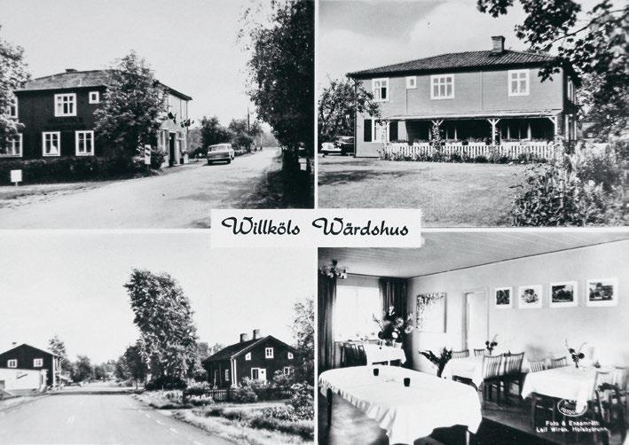 Vykort med bilder från Willköls Wärdshus. Bilden nere till vänster visar Lenhovdavägen med Konsum till vänster och Gullaskruvs Gästgiveri till höger. Källa: Elsie Gustafssons samling. 16.