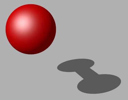 a) b) Figur 4 a): Utan skuggor är det lätt att tro att objektet är en sfär. b): När objektet kastar skuggor liknar det i stället en hantel.