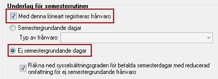 Vi kan i loggen se att felet beror på att den tjänstledighet Lena haft räknas som semestergrundande frånvaro eftersom siffran 0 visas i loggen på raden för Ej semestergrundande frånvaro.