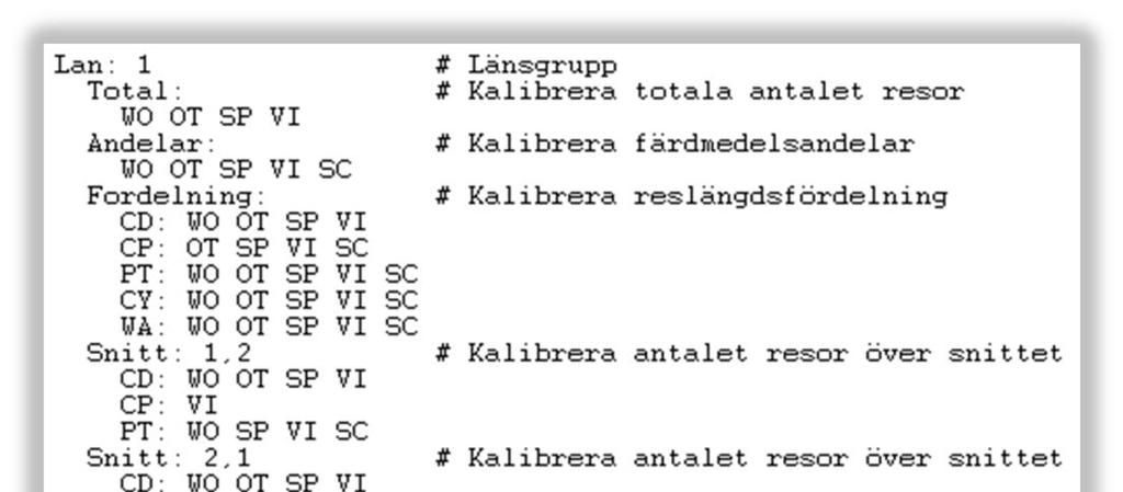 3.3 Indatafiler till kalibreringskörning Filerna styrfil.txt och target.txt förbereds av den som ska utföra kalibreringen och ska ligga i katalogen Kalibrering\<Region> innan kalibreringen exekveras.