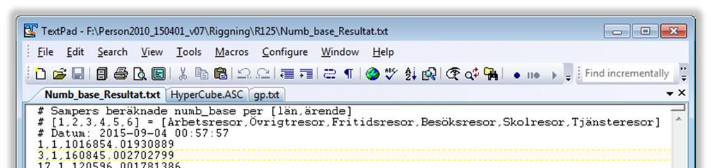 numb_base_resultat.txt Denna fil produceras av det regionala prognossteget. Filen ligger i den regionala stegkatalogen och läses av SampersKalibrering.