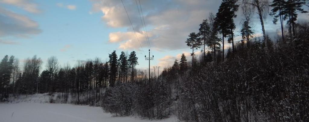 Figur 3. Befintlig ledningssträckning vid Vangsvägen, sydväst om Gåsvarv. Ledningen sträcker sig sedan vidare norrut mellan Österdalälven och riksväg 70 i hela sin sträckning fram till Älvdalen.