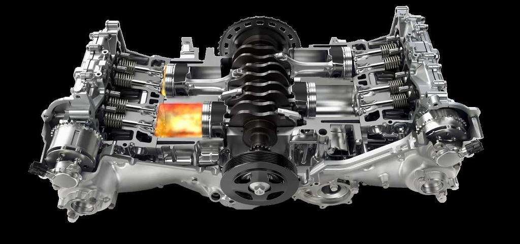 Boxermotorn har kolvarna placerade i 180 graders vinkel från varandra. Det gör att motorn ligger plant i bilen istället för att stå upp.