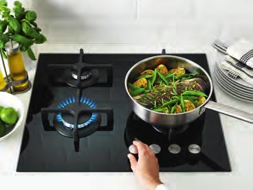 Idealisk för att woka, eftersom wokbrännaren ger snabb och högeffektiv hetta. Gashällar i glas har en jämn yta som är enkel att rengöra.