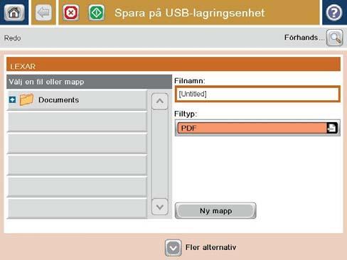 3. Sätt i USB-flashenheten i USB-porten på den vänstra sidan av produktens kontrollpanel. OBS! Det kan hända att du måste ta bort skyddshöljet från USB-porten. 4.