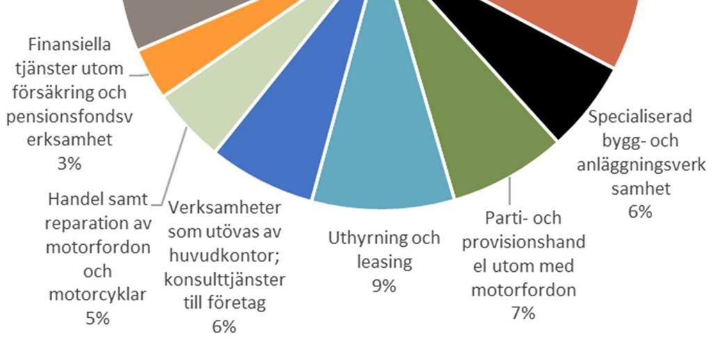 15 (33) Personbilar Motsvarande fördelning för enbart personbilar visar att det är samma fyra branscher som dominerar, men transport, t.ex.