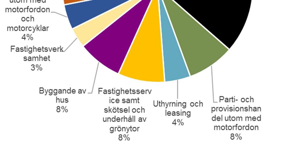 Branschen byggande av hus syns också i denna statistik och är här nästan lika stor som