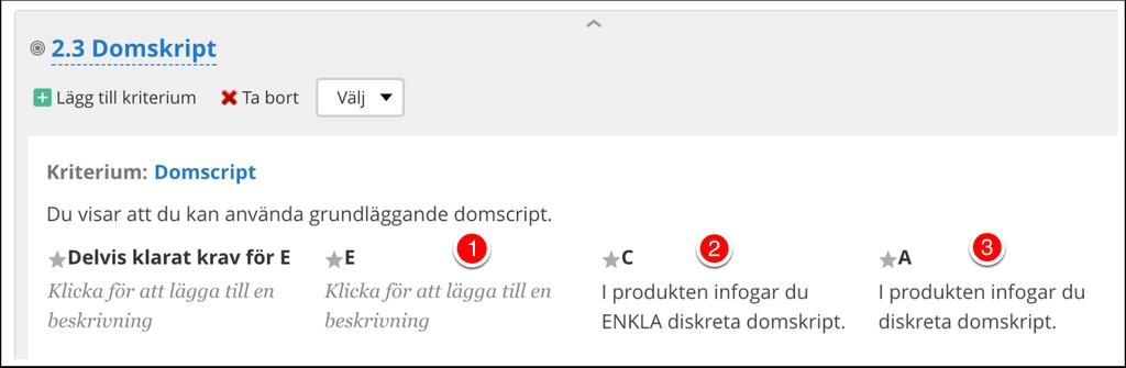 Här är det samma kriterier för E- och C-nivå. Därför skriver vi inget under E. Har man nått detta krav blir det ju automatisk C-nivå. 3.