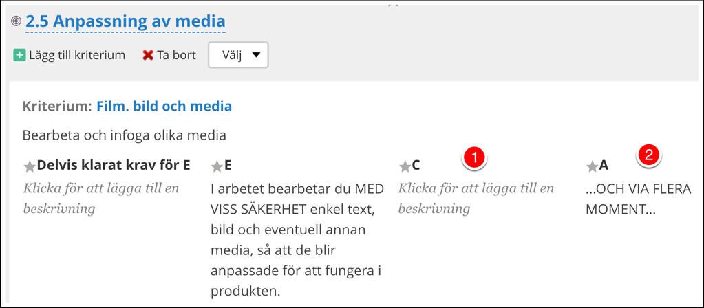 Därför anger vi inget under C. 2. Klarar man "via flera moment" blir det automatiskt A-nivå. 3.