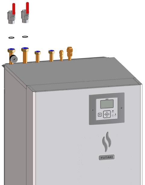 Nivelleringsprocedur 7 Testa och kontrollera 6.3.1 Anslutning av uppvärmningsrör Enheten levereras med två avstängningsventiler som ska anslutas till vatteninlopp/utloppsrör.