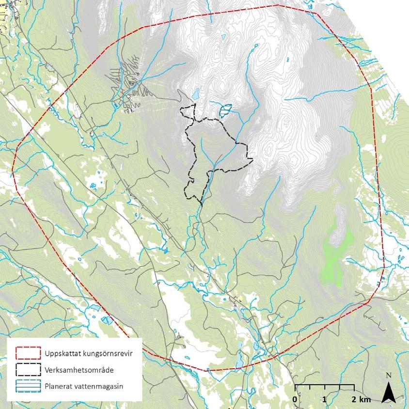 Figur 27 Uppskattat revirområde i förhållande till det planerade projektet Jakthabitat En litteraturgenomgång (se Appendix 1 Kunskapsstatus till Rovdjursutredningen bilaga 7 för detaljer och