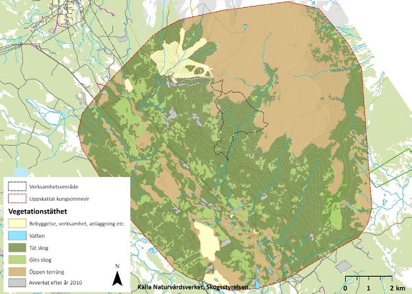 Tolkningen av figur 28 är att lämpliga jaktområden främst återfinns i områden som är markerade som Gles skog, Öppen terräng samt Avverkat efter 2010.