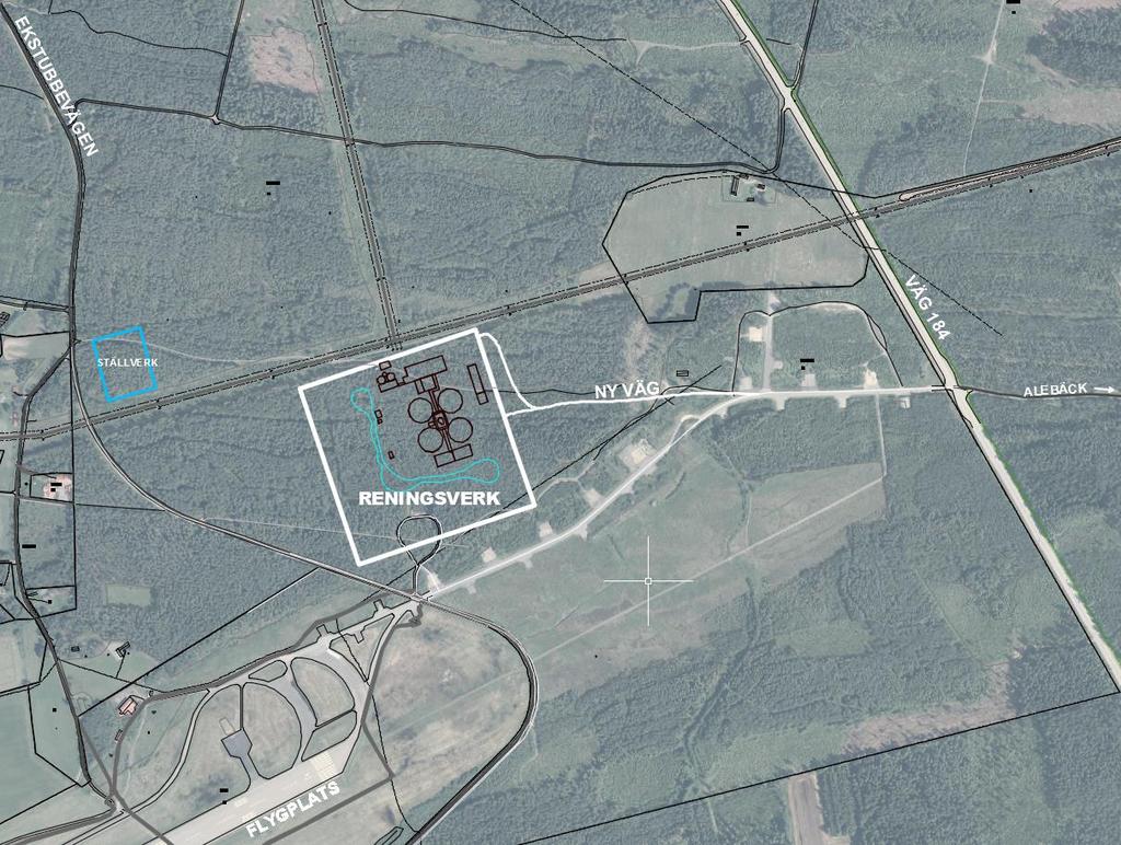 Nuläge Vägnät Öster om planerat reningsverk ligger väg 184 och en korsning med anslutning västerut till flygplatsen samt österut mot Alebäck.