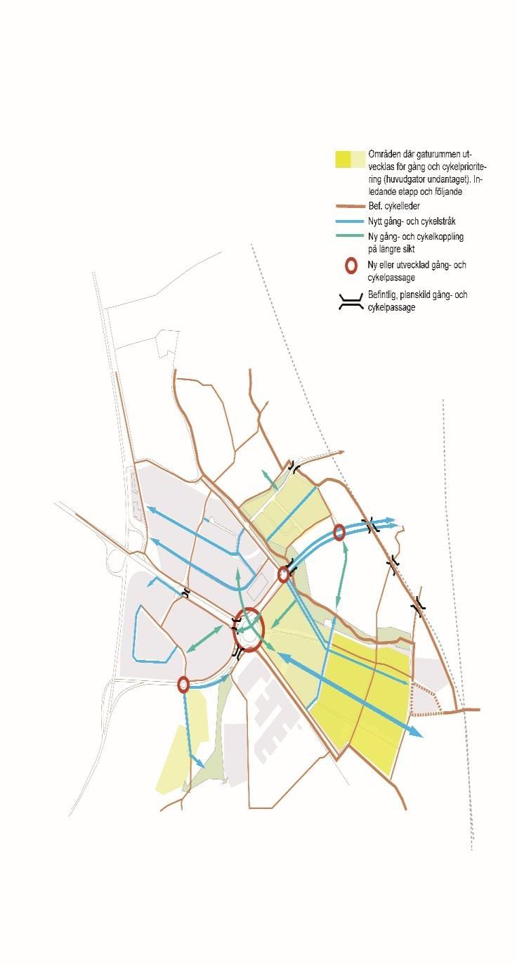 Gång och cykel Starka gång- och cykelstråk längs Öresundsvägen, Fjelievägen och i kollektivtrafikstråket i mitten av området.