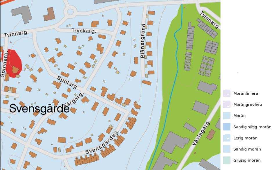 8 DETALJPLAN FÖR DEL AV SVENSGÄRDE, KYLLARED 1:90, BORÅS STAD MUR GEOTEKNIK 3 Underlag för undersökningen Vid planering av de geotekniska undersökningarna har jordarts- och jorddjupskarta från