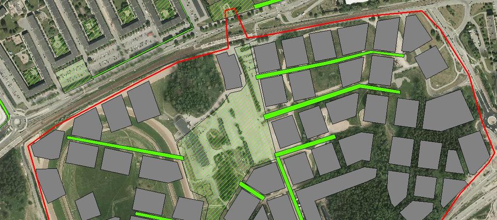 För att fördröja och dessa 37000 m 3 föreslås att hela den planerade parken i området görs mångfunktionell, med goda infiltrationsegenskaper och