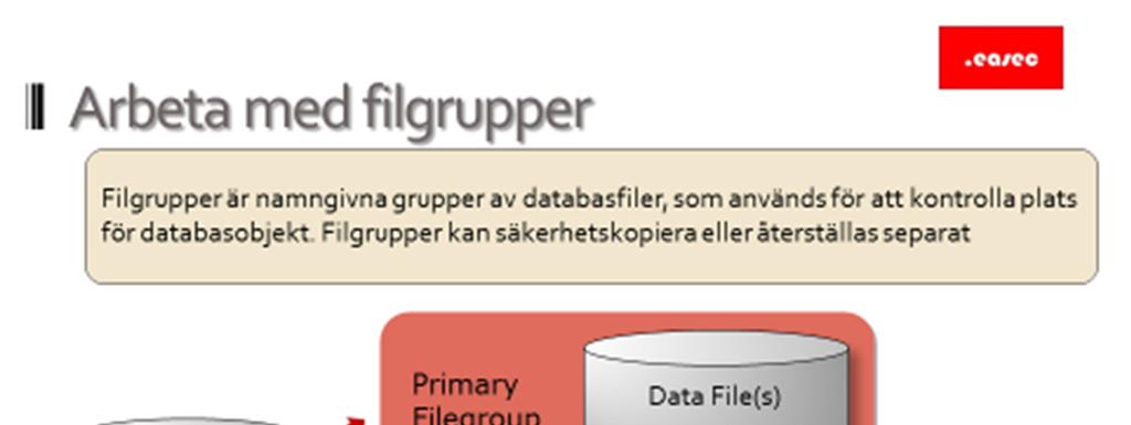 25 Arbeta med filgrupper Filgrupper är