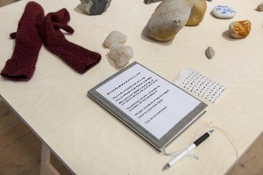 Ta med en sten! Bidra till utställningen Stenens röst som besökare genom att ta med och lämna en sten i konsthallen. Program (med reservation för ev.