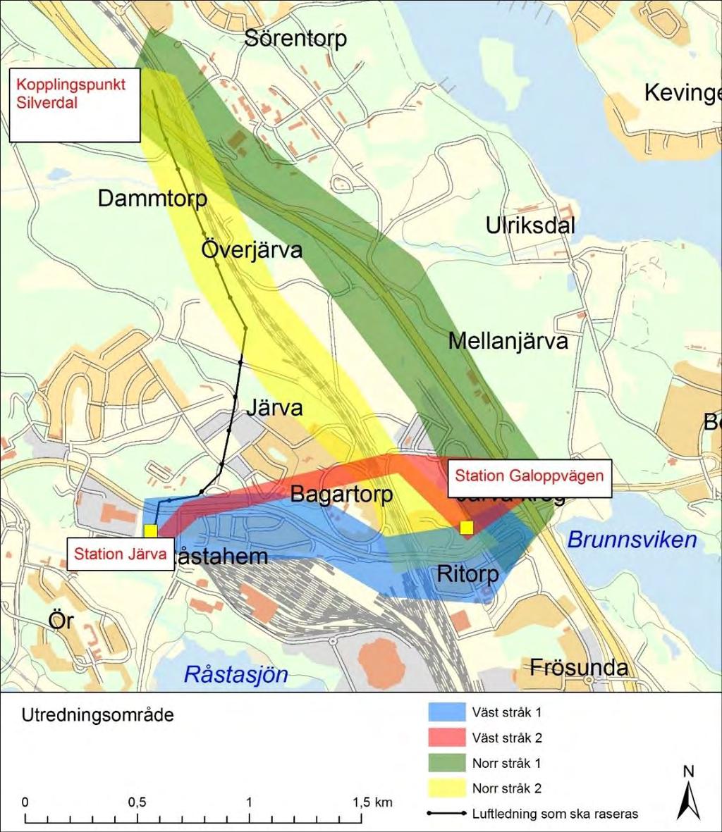 3.3.2 Delsträcka norr Galoppvägen-Silverdal På delsträckan finns barriärer i form av E4/E18 och järnvägen som endast kan korsas mycket restriktivt.