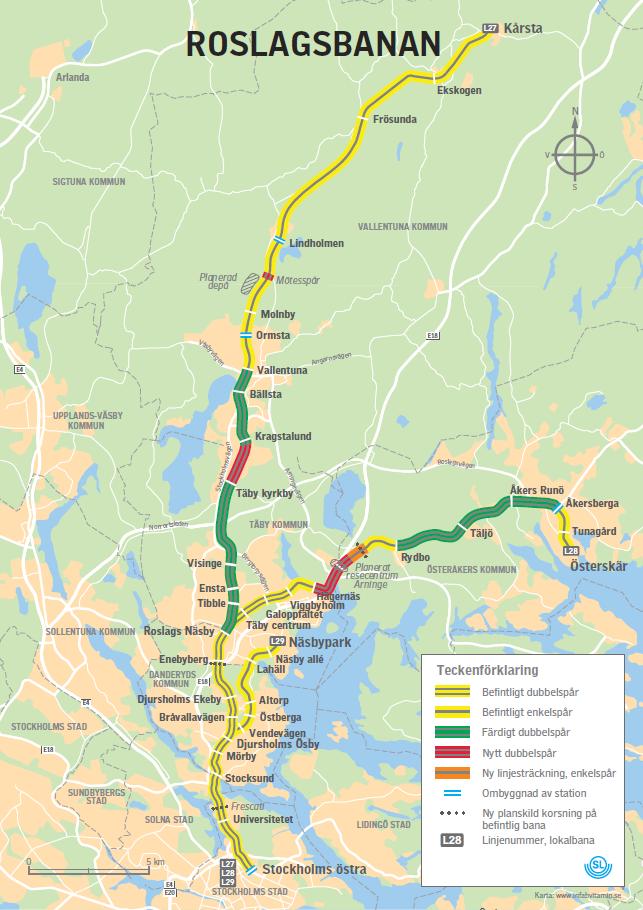 Program Roslagsbanans utbyggnad Dubbelspårsutbyggnad Ny depå i Molnby