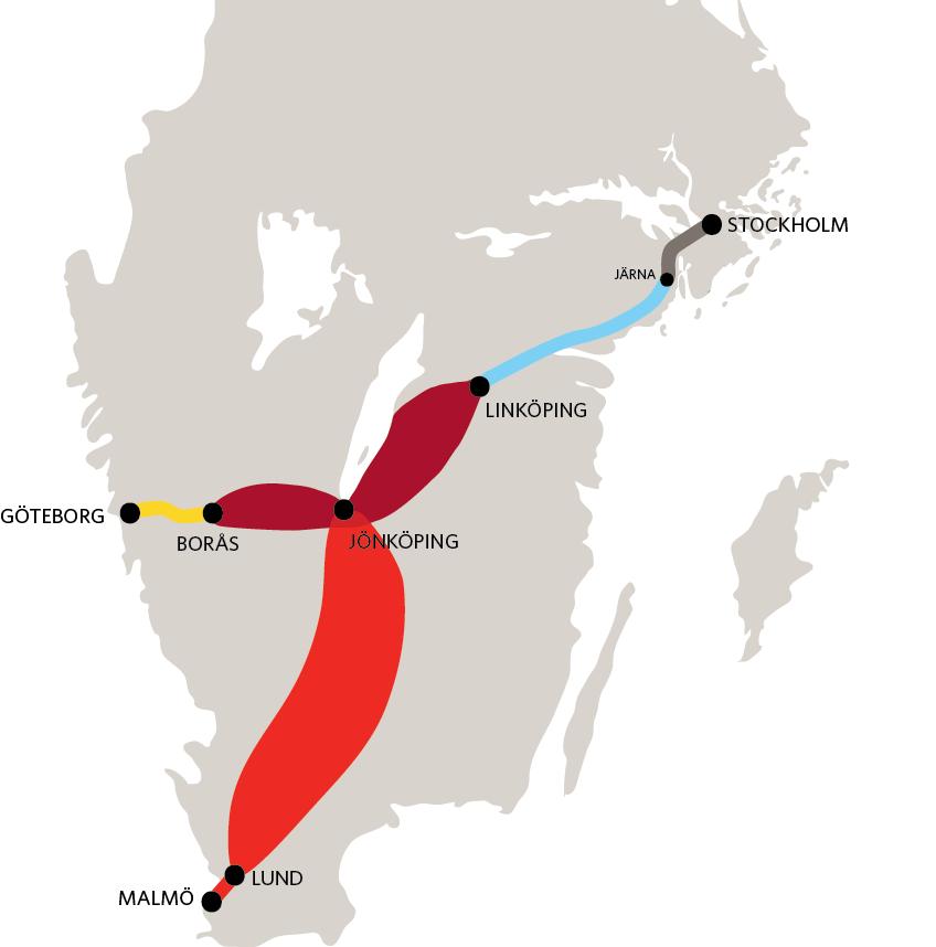 Höghastighetsbanor i Sverige ca 730 km ca 230 mdr Prisnivå år 2015 Två stora projekt i järnvägsplaneprocess: Ostlänken Järna -