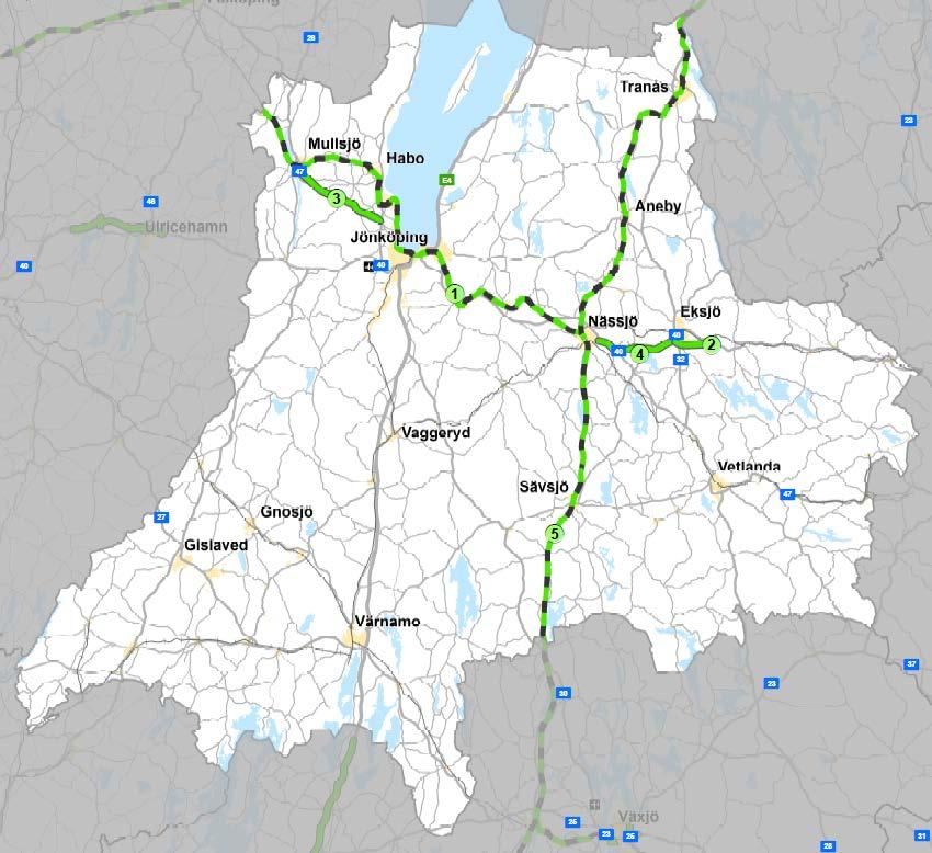 Nationell plan Jönköpings län 2014-2025 26/47 Månseryd-Mullsjö Mötesseparering 2+1. Entreprenör NCC. Totalkostnad ca 460 mnkr.