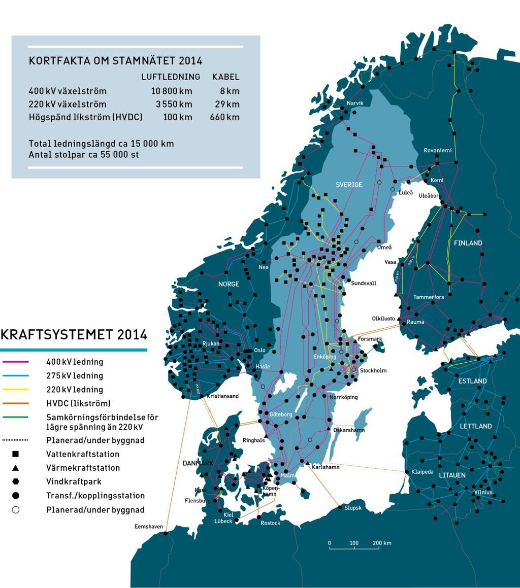 16 Figur 5. Stamnätet i Sverige 4.1.3 Luftledning är huvudalternativet Idag och inom överskådlig framtid kommer luftledning för växelström att vara huvudalternativet när Svenska kraftnät planerar stamnätet.