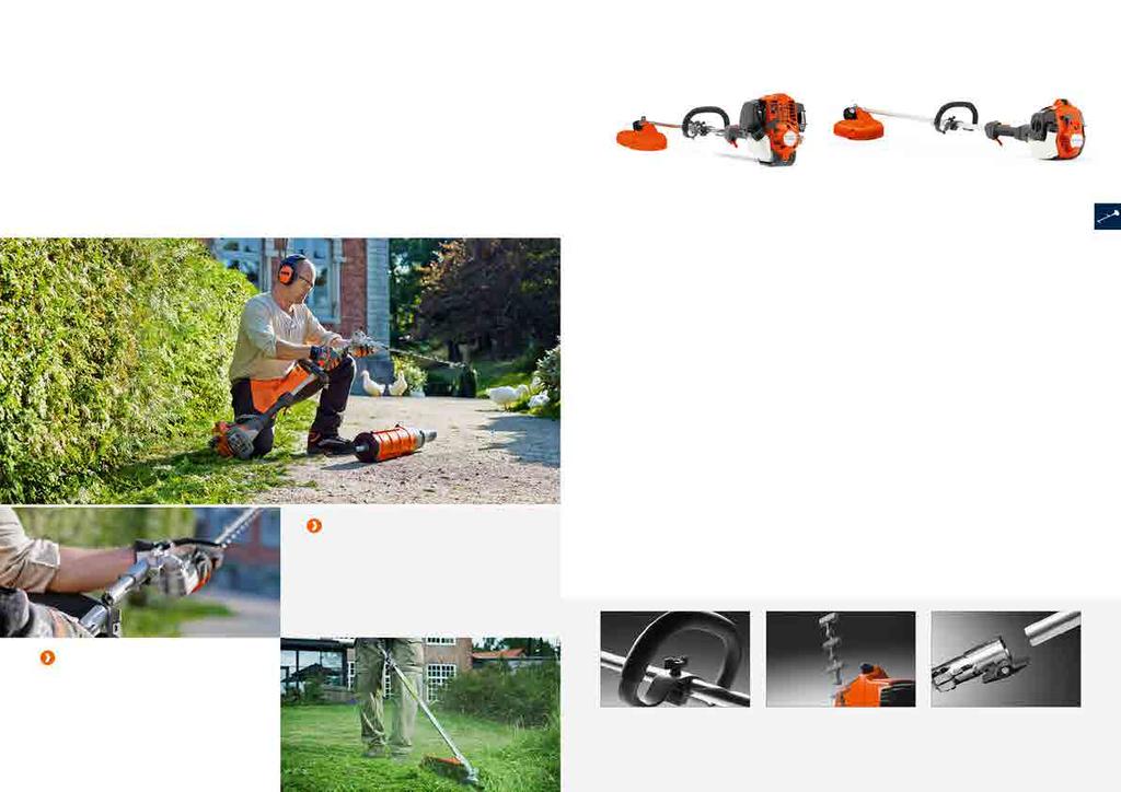 36 GRÄSRÖJARE OCH TRIMMERS GRÄSRÖJARE OCH TRIMMERS 37 EFFEKTIVA KOMBITRIMMER FÖR VARIERANDE BEHOV Våra kombitrimmers är en väldigt smart investering på flera sätt.