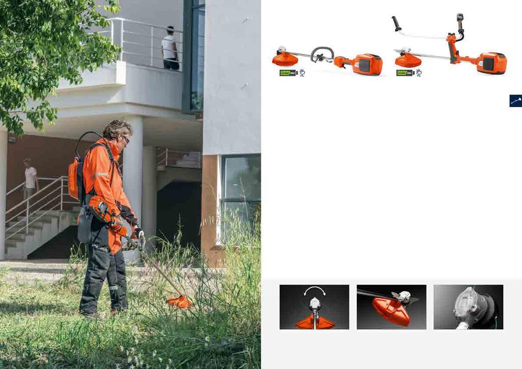 GRÄSRÖJARE OCH TRIMMERS 47 NYHET! NYHET! HUSQVARNA 536LiLX Effektiv och lätt batteridriven trimmer. Egenutvecklad, borstfri motor ger hög effekt för optimal röjning under krävande förhållanden.