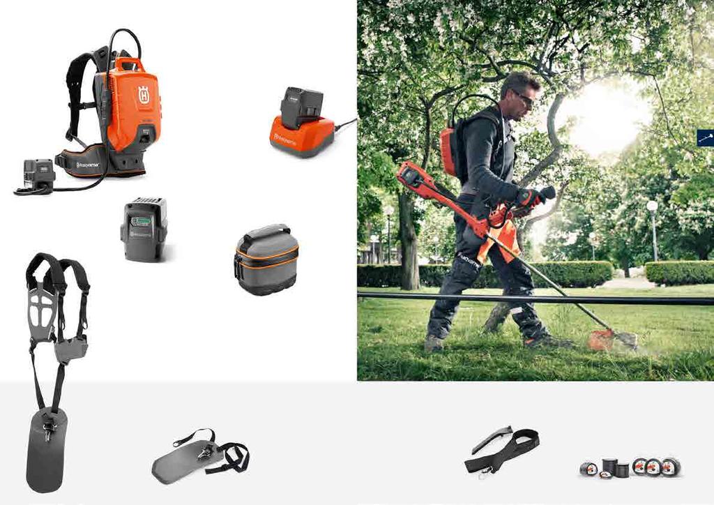 48 GRÄSRÖJARE OCH TRIMMERS RYGGBURET LI-ION-BATTERI Robust och kraftfullt ryggburet batteri med justerbar sele som möjliggör oavbrutet arbete upp till en hel dag. Kapacitet BLi520X (14.