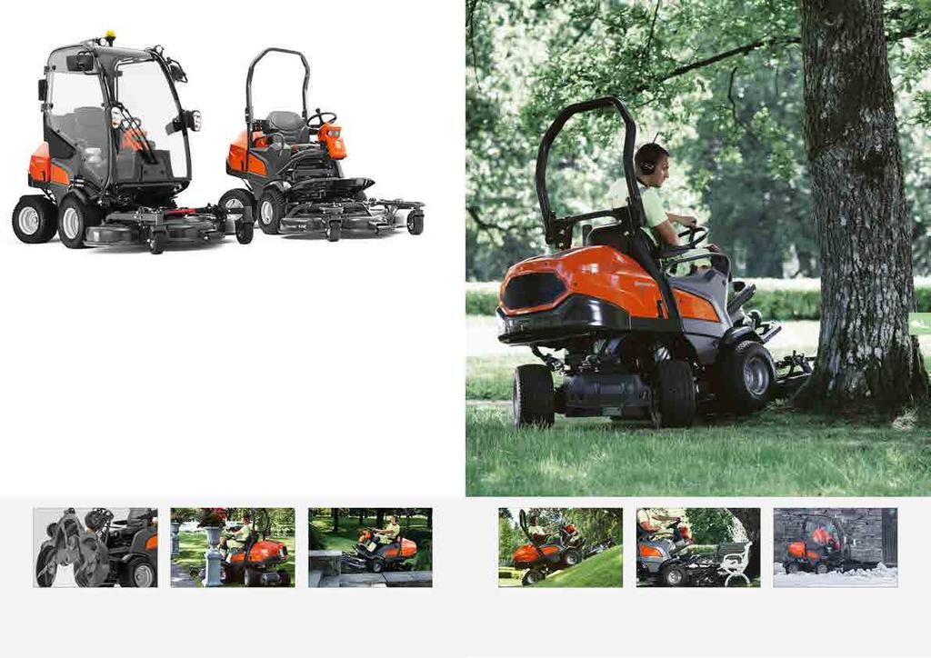 106 FRONTKLIPPARE HUSQVARNA P 525D/P 520D Mycket produktiva dieselmaskiner för långa arbetspass på stora ytor. Kraftfulla 3-cylindriga dieselmotorer från Kubota.