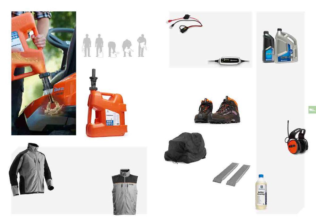 116 TILLBEHÖR FÖR FRONTKLIPPARE TILLBEHÖR FÖR FRONTKLIPPARE 117 ETT NYTT SÄTT ATT TANKA Vår nya 15 liters bensindunk har ett innovativt och ergonomiskt utformat handtag.