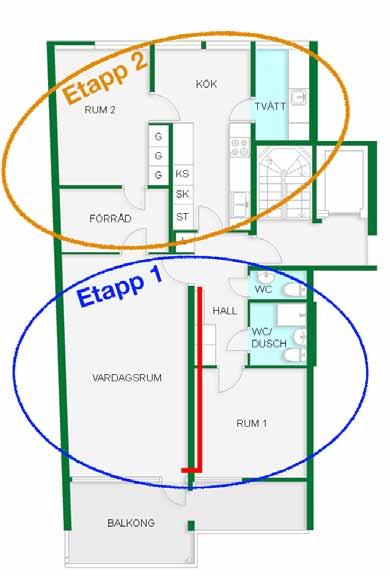 Packning av ditt husgeråd Renoveringen av din lägenhet delas in i två på varandra följande etapper där varje etapp beräknas ta 2-3 veckor att genomföra.