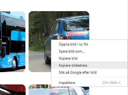 Här nedan finns information om hur man gör i båda dess fall. 5.1 BEFINTLIG BILD PÅ NÄTET Om bilden redan finns på nätet kan man kopiera dess URL och använda den på sin produkt eller kurs i astra WEB.