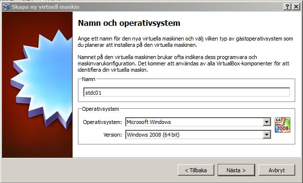 Skapande av virtuella maskiner Namnet kan inte ändras senare. Displaynamnet får ändras. Välj operativsystem och version.