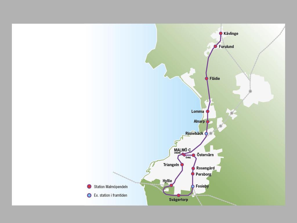 MALMÖPENDELN LOMMABANAN ETAPP 2 Malmöpendeln knyter samman Lommabanan, Citytunneln, Öresundsbanan och Kontinentalbanan. Malmöpendeln möjliggör snabb och effektiv pendling med pågatåg.