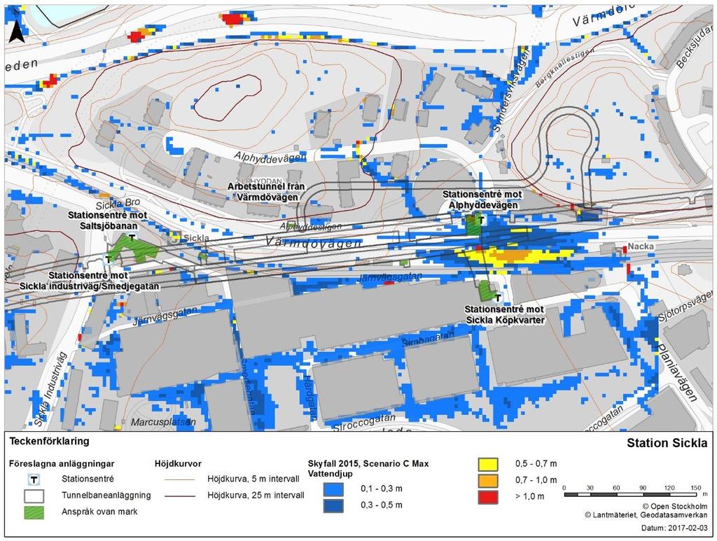 Figur 7. Skyfallsmodellering för Station Sickla.