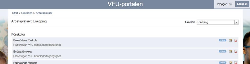 Efter att ha loggat in kommer man först till en Startsida. Beroende på vilken roll du har i systemet får du tillgång till olika länkar här.