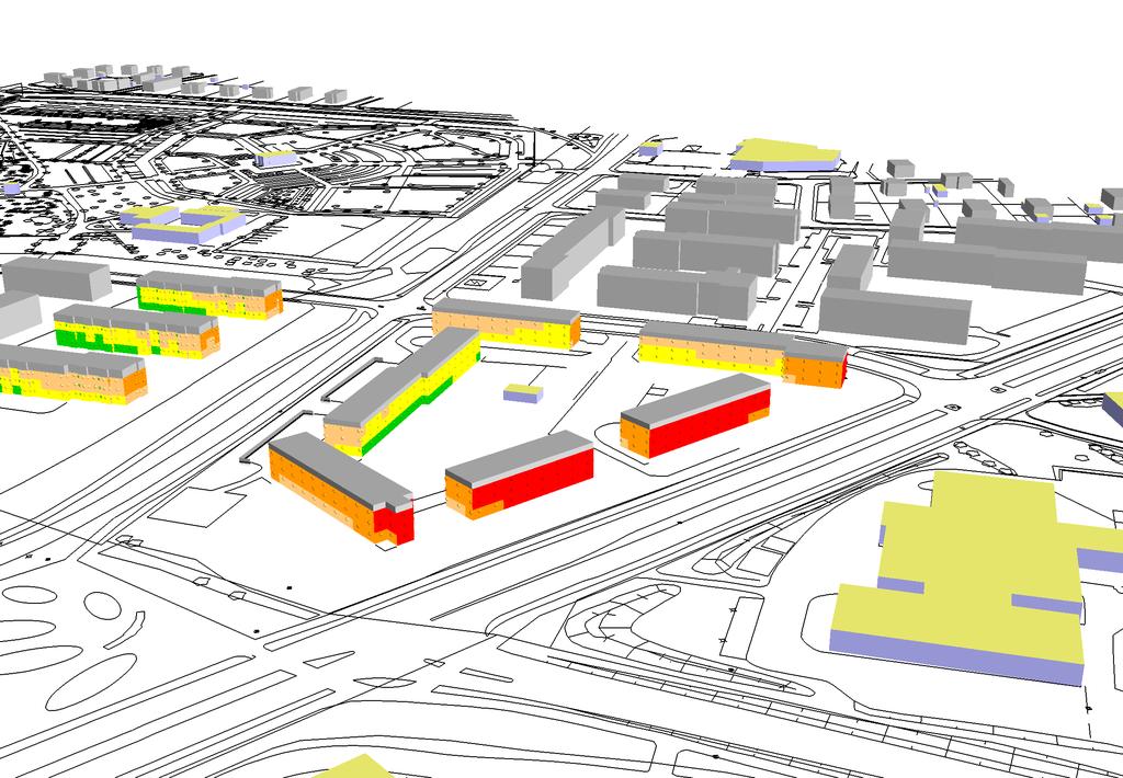 KV FLODHÄSTEN, KALMAR Situation nuläge Dygnsekvivalent ljudnivåer vid fasad ÖVRIGT Kartan visar ljudnivåerna exklusive fasadreflexer.