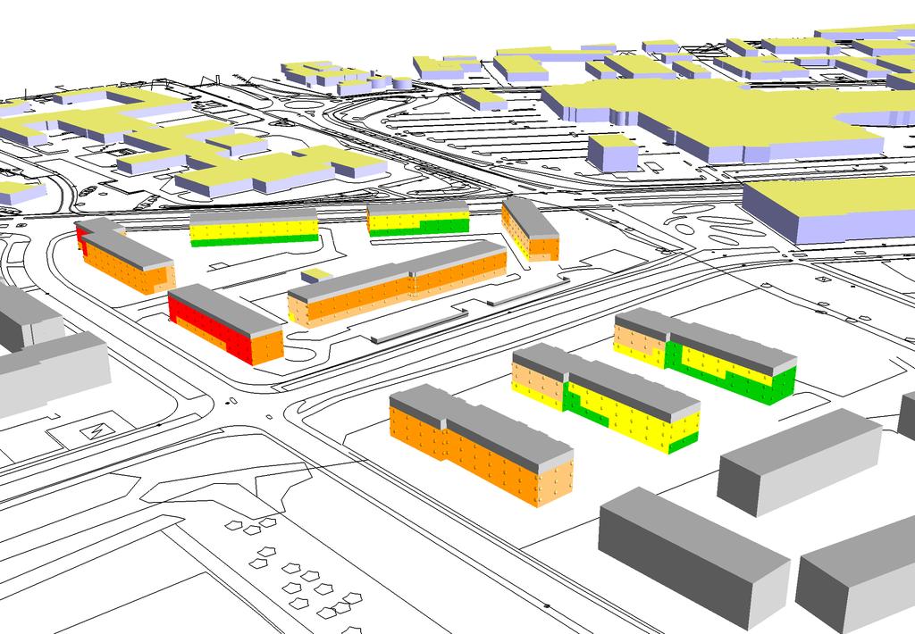 KV FLODHÄSTEN, KALMAR Situation nuläge Dygnsekvivalent ljudnivåer vid fasad ÖVRIGT Kartan visar ljudnivåerna exklusive fasadreflexer.