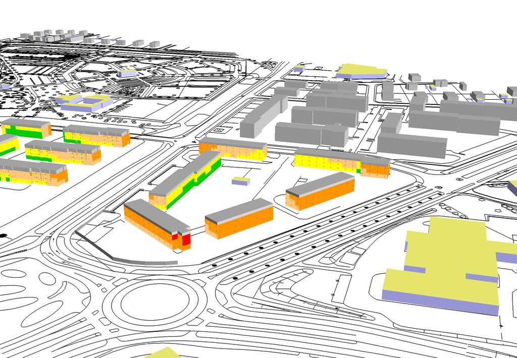 KV FLODHÄSTEN, KALMAR Situation utbyggnad med trafik år 2030 Dygnsekvivalent ljudnivåer vid fasad ÖVRIGT Kartan visar ljudnivåerna exklusive fasadreflexer.